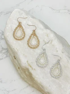 Twisted Double Teardrop Pearl Dangle Earrings - Gold