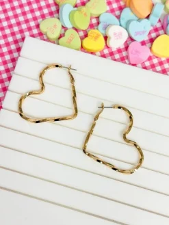 Twisted Heart Hoop Earrings - Gold