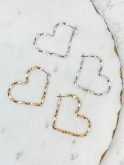Twisted Heart Hoop Earrings - Gold