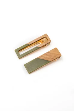 Two Tone Hair Clip Set in Green (Ships in 1-2 Weeks)