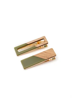 Two Tone Hair Clip Set in Green (Ships in 1-2 Weeks)