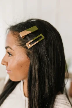 Two Tone Hair Clip Set in Green (Ships in 1-2 Weeks)