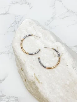 Two Tone Metal Disc Hoop Earrings