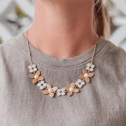 Two Tone Pearl Flower Statement Necklace