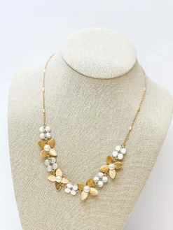 Two Tone Pearl Flower Statement Necklace