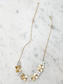 Two Tone Pearl Flower Statement Necklace