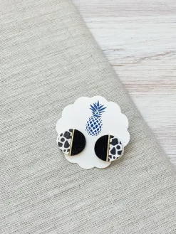 Two Tone Wood Stud Earrings - Black Cow
