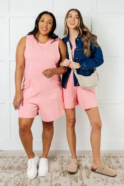 Up and Running Mineral Wash Romper in Coral Pink
