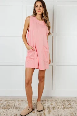Up and Running Mineral Wash Romper in Coral Pink