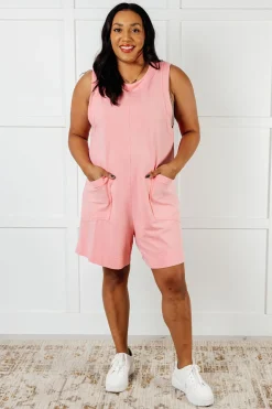Up and Running Mineral Wash Romper in Coral Pink