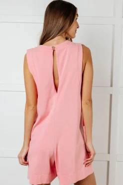 Up and Running Mineral Wash Romper in Coral Pink