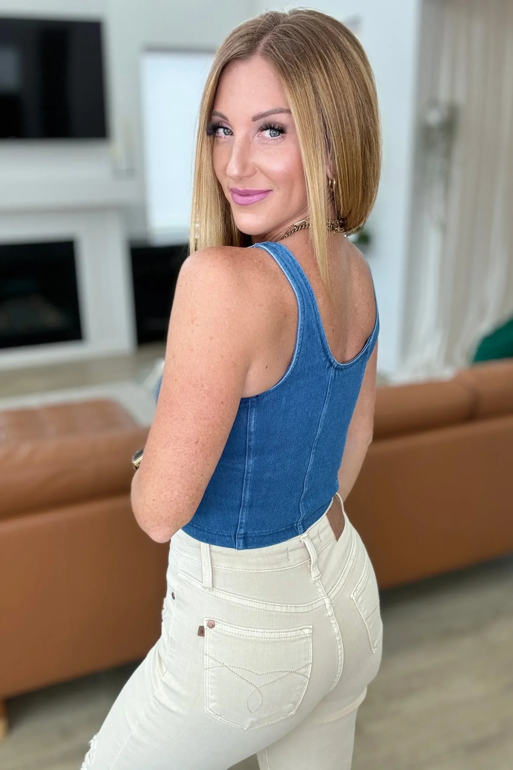 Urban Blues Scoop Neck Top in Light Denim