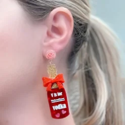 'V is for Vodka' Glitter Dangle Earrings