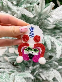 Vacation Flamingo Beaded Dangle Earrings