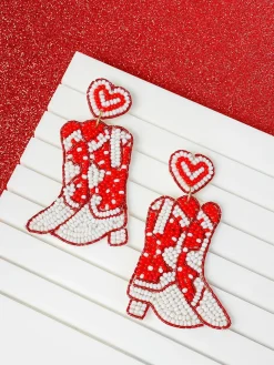 Valentine's Cowboy Boots Beaded Dangle Earrings