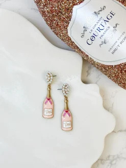 Valentine's Rose Bottle Pearl Cluster Drop Earrings