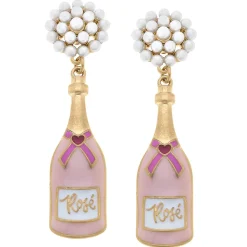 Valentine's Rose Bottle Pearl Cluster Drop Earrings