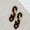 Velvet Chain Link Dangle Earrings - Brown