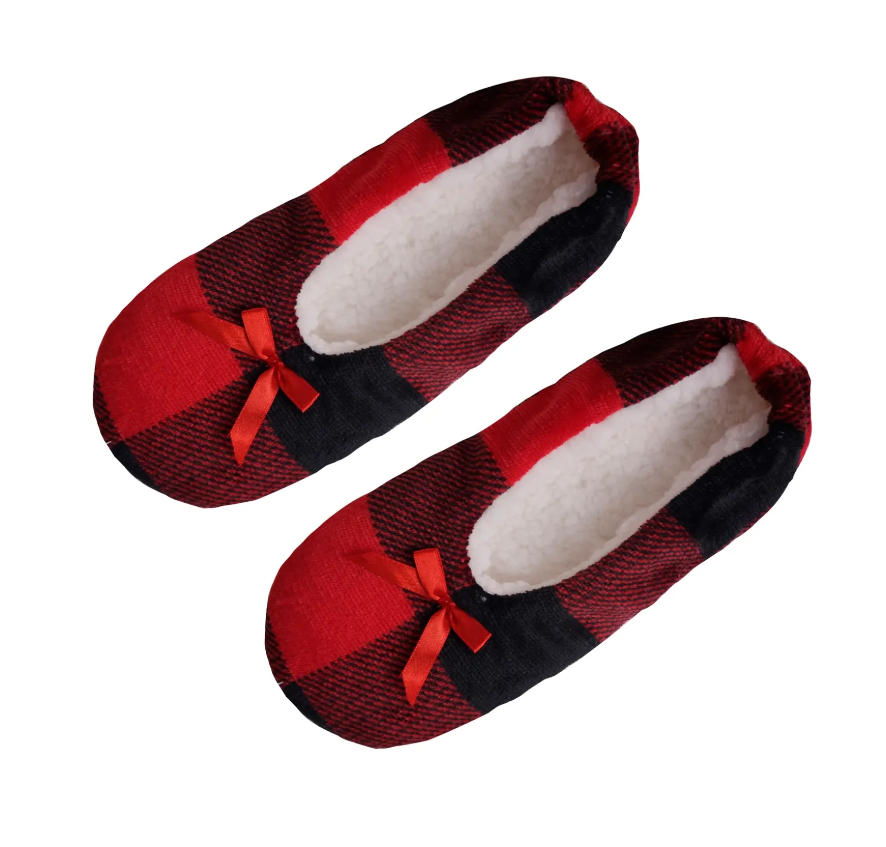 Velvety Fleece Slippers - Christmas Plaid