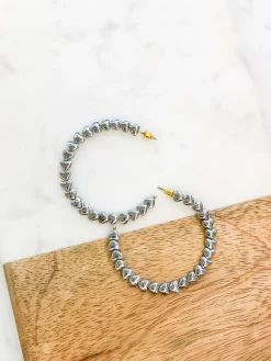 Vicki Scalloped Heart Hoops - Silver
