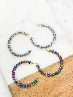 Vicki Scalloped Heart Hoops - Silver