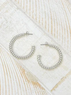 Vintage Brass Coil Hoop Earrings - Silver