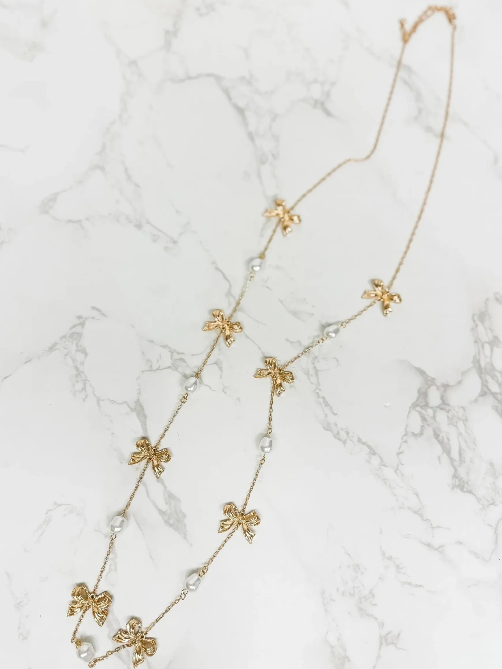 Vintage Gold Bow Long Necklace