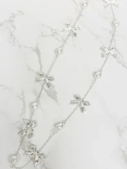 Vintage Silver Bow Long Necklace