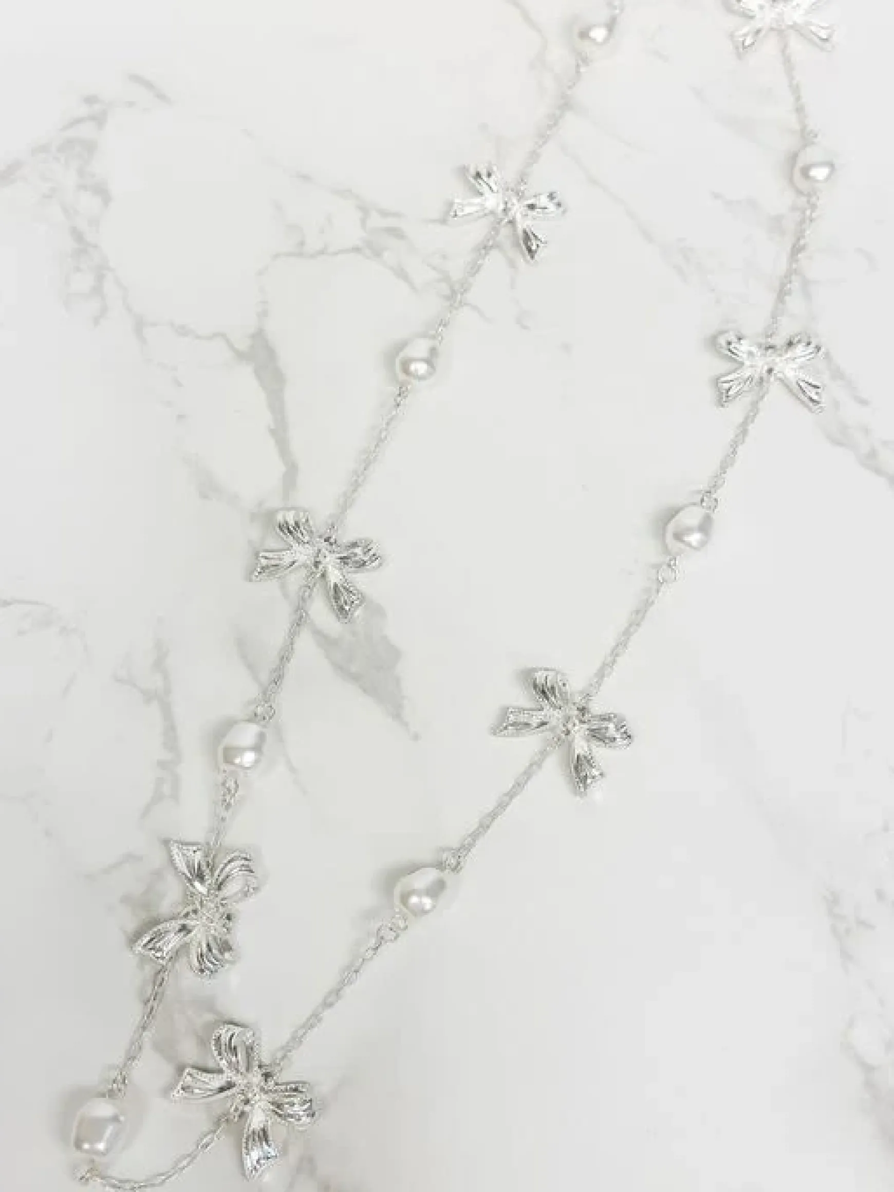 Vintage Silver Bow Long Necklace