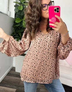 Vivian Satin Blouse in Rose Gold