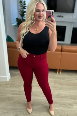 Wanda High Rise Control Top Skinny Jeans Scarlet by Judy Blue