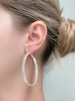 Wave Metal Hoop Earrings - Silver