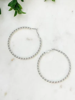 Wave Metal Hoop Earrings - Silver