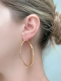 Wave Metal Hoop Earrings - Gold