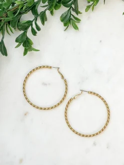 Wave Metal Hoop Earrings - Gold