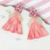 Wedding Dress Dangle Earrings - Pink