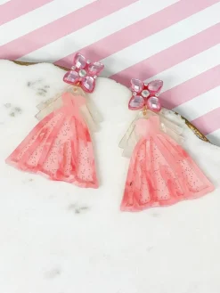 Wedding Dress Dangle Earrings - Pink