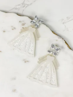 Wedding Dress Dangle Earrings - White