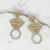 Wedding Ring Glitter Dangle Earrings - Gold