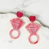 Wedding Ring Glitter Dangle Earrings - Pink