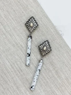 Western Drop Dangle Earrings - White & Black