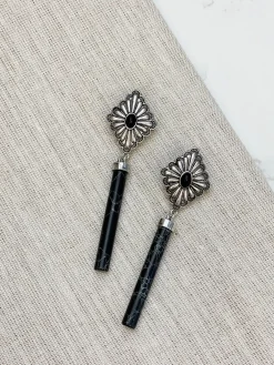 Western Drop Dangle Earrings - Black Marble