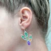 Western Stained Glass Cactus Dangle Earrings