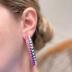 Western Studded Hoop Earrings - Pink