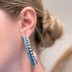 Western Studded Hoop Earrings - Turquoise