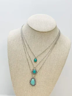 Western Teardrop Multilayer Pendant Necklace - Turquoise