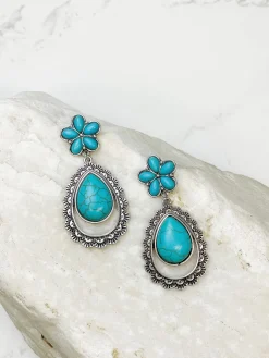 Western Turquoise Teardrop Cutout Drop Earrings