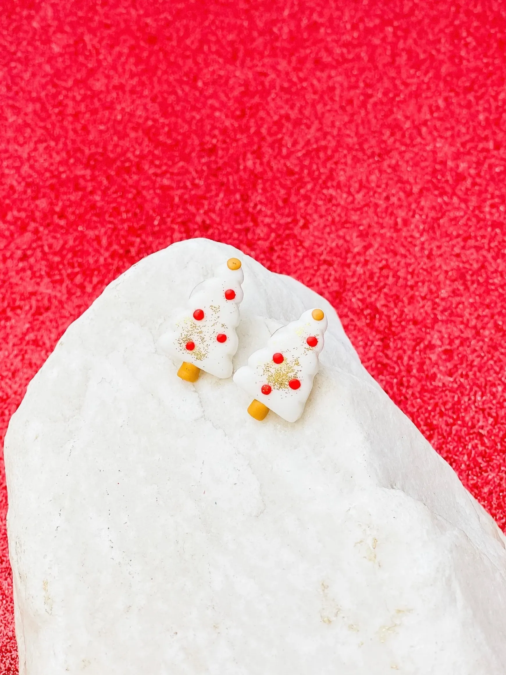 White Christmas Tree Clay Stud Earrings