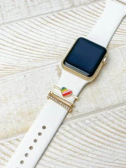 White Silicone Watch Band with Charms - Love