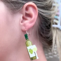 White Wine Bottle Dangle Earrings